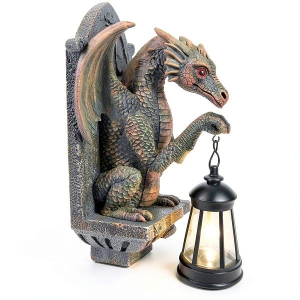Ceioocei Dragon Garden Sculpture Solar Resin Fantasy Decor-0