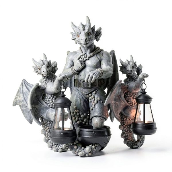Goodeco Dragon Garden Statue Solar Lantern Resin Outdoor-4