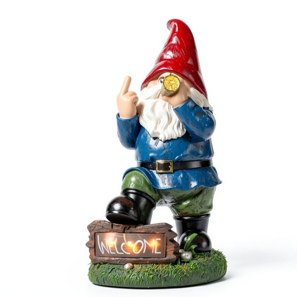 Panven Solar Garden Gnome Funny Outdoor Statue Decor-5