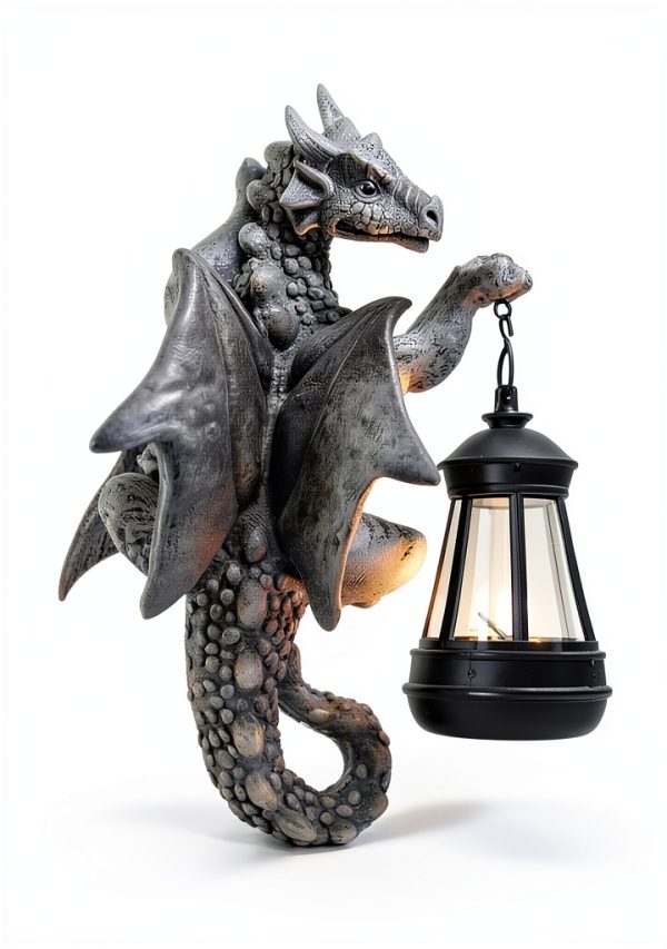 Goodeco Dragon Garden Statue Solar Lantern Resin Outdoor-0