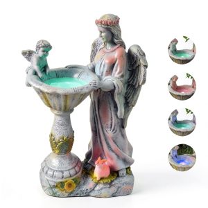 Voveexy Solar Garden Angel Statue RGB Light Resin Decor-0