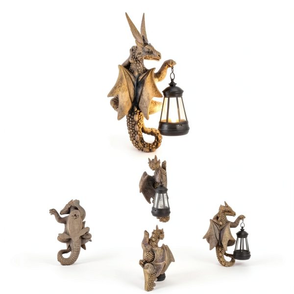 Goodeco Dragon Garden Statue Solar Lantern Resin Outdoor-2