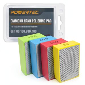 POWERTEC Diamond Hand Polishing Pads Assorted 60/100/ 200/400 Grits 4 Pack, Diamond Sanding Block for Polishing and Grinding Porcelain, Ceramic Tile, Glass, Granite, Stone, Wood & Metal (71907V)-0