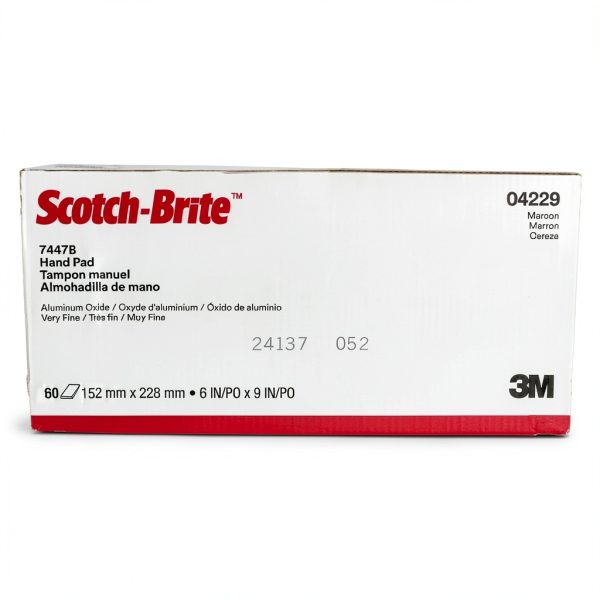 Scotch-Brite(TM) 7447B Abrasive Hand Pad, General Purpose, Maroon Color, Aluminum Oxide, Grit Very Fine (Case of 60)-4